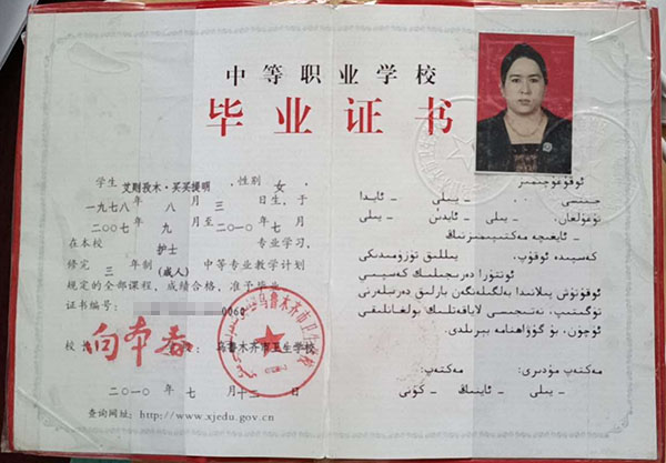 新疆2010年中專畢業證樣本
