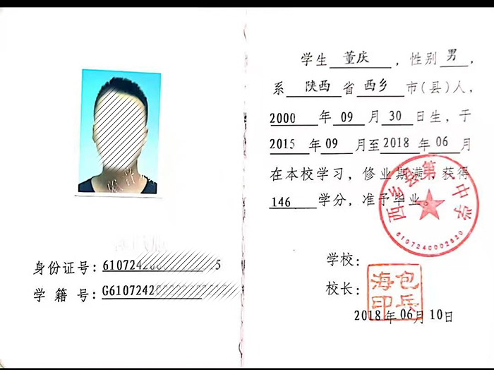 陜西省高中畢業證學籍號