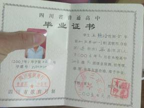 綿陽市2001年高中畢業證樣本